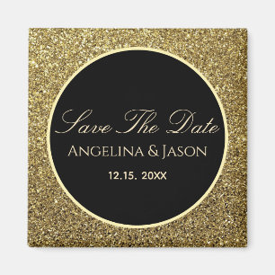 Black and Gold Wedding Save the Date Magneet