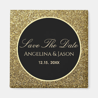 Black and Gold Wedding Save the Date Magneet