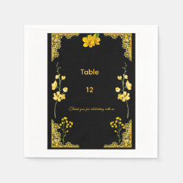 Black and Gold Wedding Table Number Servet