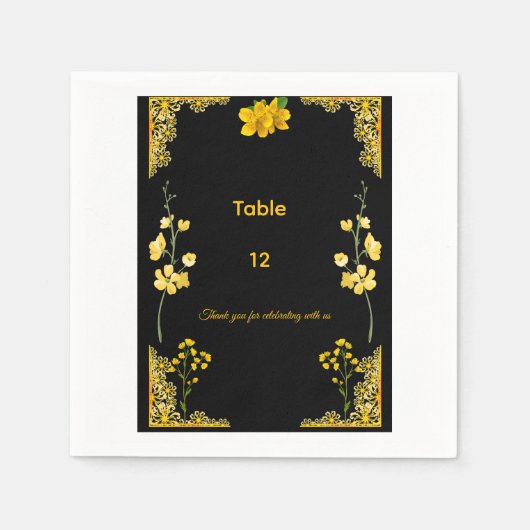 Black and Gold Wedding Table Number Servet (Voorkant)