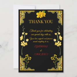Black and Gold Wedding Thank You Card Bedankkaart