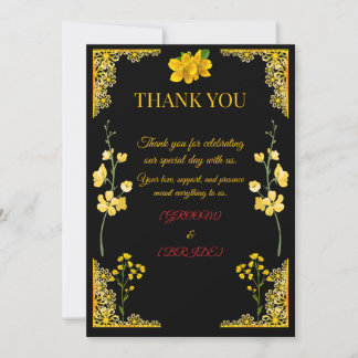 Black and Gold Wedding Thank You Card Bedankkaart