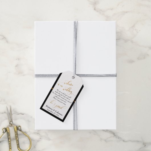 Black and Gold Welcome Love & Gratitude Wedding Cadeaulabel (Met Touw)