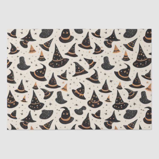 Black and Gold Witch's Petten Stars Cream Hallowee Tissuepapier (Voorkant)