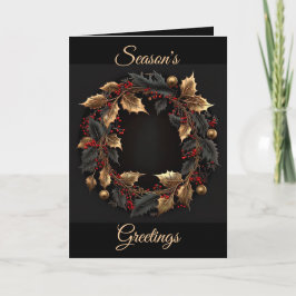 Black and Gold Wreath Christmas Holiday Card Feestdagen Kaart