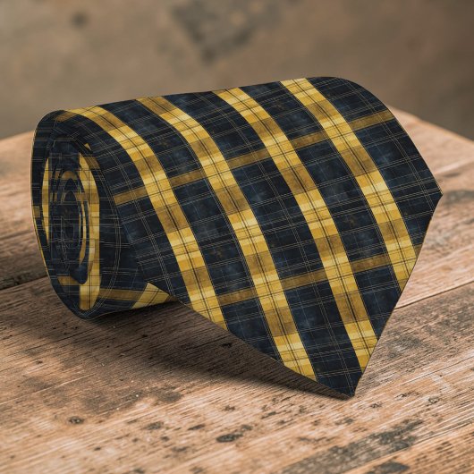 Black and Gold/Yellow Plaid Pattern Necktie Tie Stropdas