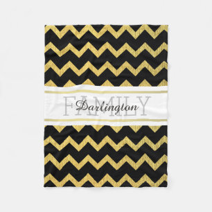 Black and Gold Zig Zag Chevron Pattern Fleece Deken