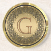 Black and GoldCircle Floral Design Monogramed Zandsteen Onderzetter (Voorkant)