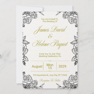 Black and Golden Floral Wedding Invitation Card Kaart