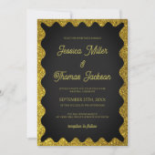 Black and Golden Glitters Wavy Squiggly Wedding Kaart (Voorkant)