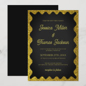 Black and Golden Glitters Wavy Squiggly Wedding Kaart (Voorkant / Achterkant)