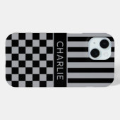 Black and Gray Checkered Striped Personalized Case-Mate iPhone Case (Achterkant (horizontaal))
