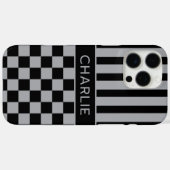 Black and Gray Checkered Striped Personalized Case-Mate iPhone Case (Achterkant (horizontaal))