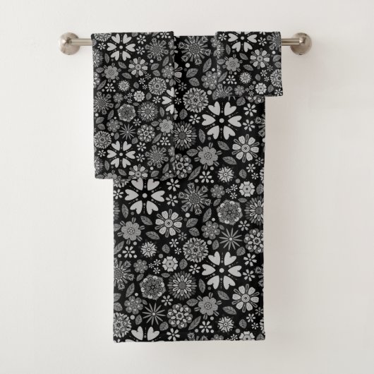 Black And Gray Retro Floral Art Seamless Pattern  Bad Handdoek (Insitu)