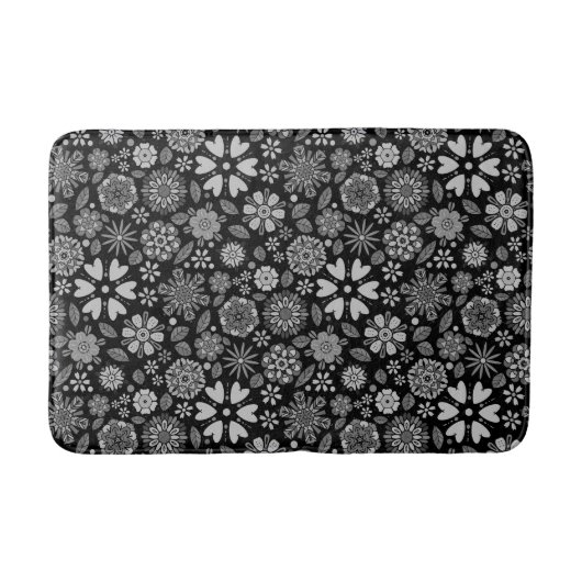Black And Gray Retro Floral Art Seamless Pattern  Badmat (Voorkant)