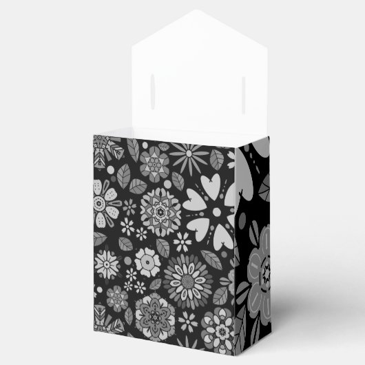Black And Gray Retro Floral Art Seamless Pattern Bedankdoosjes (Geopend)
