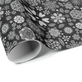 Black And Gray Retro Floral Art Seamless Pattern Cadeaupapier (Rol Hoek)