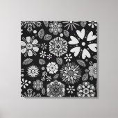 Black And Gray Retro Floral Art Seamless Pattern Canvas Afdruk (Voorkant)