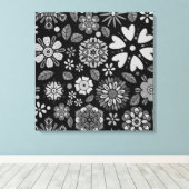 Black And Gray Retro Floral Art Seamless Pattern Canvas Afdruk (Insitu (Houten vloer))
