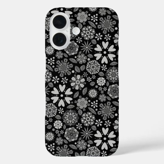 Black And Gray Retro Floral Art Seamless Pattern Case-Mate iPhone Case (Achterkant)
