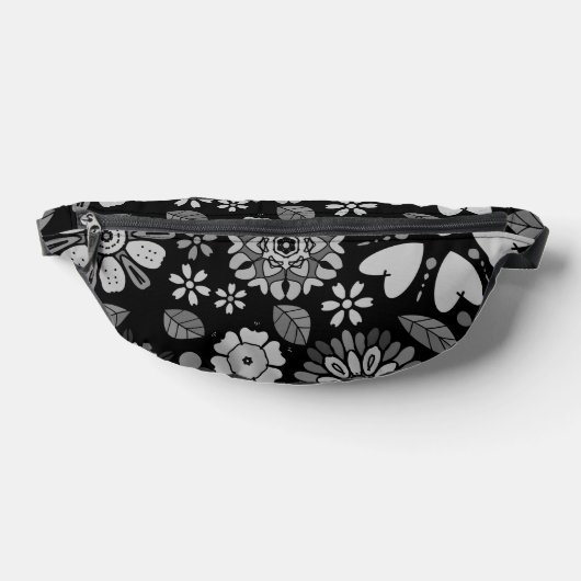 Black And Gray Retro Floral Art Seamless Pattern Heuptasje (Liggend)