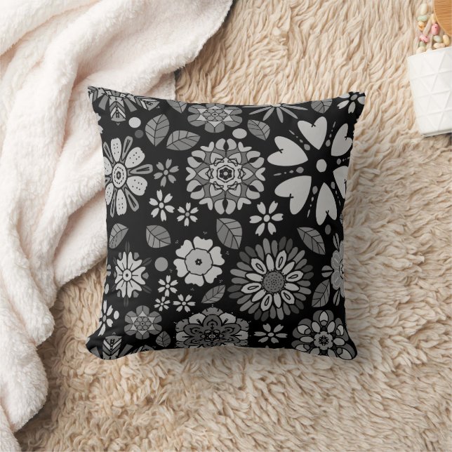 Black And Gray Retro Floral Art Seamless Pattern Kussen (Deken)