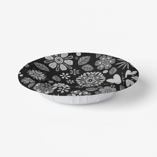 Black And Gray Retro Floral Art Seamless Pattern Papieren Kommen (Gebogen)