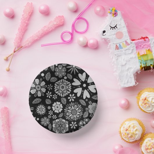 Black And Gray Retro Floral Art Seamless Pattern Papieren Kommen (Feest)