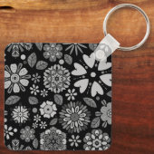 Black And Gray Retro Floral Art Seamless Pattern Sleutelhanger (Achterkant)