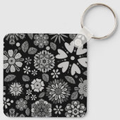 Black And Gray Retro Floral Art Seamless Pattern Sleutelhanger (Achterkant)