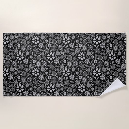Black And Gray Retro Floral Art Seamless Pattern Strandlaken (Voorkant)