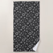Black And Gray Retro Floral Art Seamless Pattern Strandlaken (Voorkant)