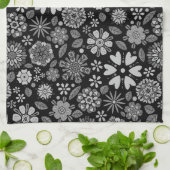 Black And Gray Retro Floral Art Seamless Pattern Theedoek (Gevouwen)
