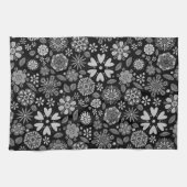 Black And Gray Retro Floral Art Seamless Pattern Theedoek (Horizontaal)