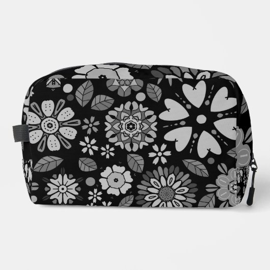 Black And Gray Retro Floral Art Seamless Pattern  Toilettasje (Voorkant)