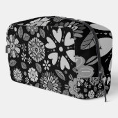Black And Gray Retro Floral Art Seamless Pattern  Toilettasje (Rechterhoek)
