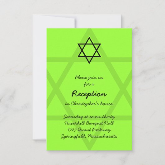 Black and Green Bar Mitzvah Reception Kaart 2 (Voorkant)