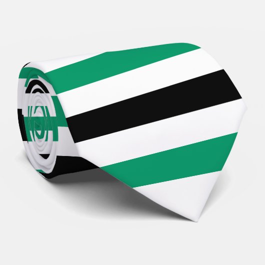 Black and Green-cyan Stripes Pattern Modern White Stropdas (Opgerold)
