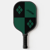 Black and Green Diamonds | Custom Modern Geometric Pickleball Paddle (Voorkant)
