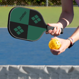 Black and Green Diamonds | Custom Modern Geometric Pickleball Paddle