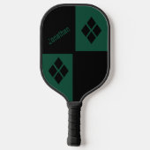 Black and Green Diamonds | Custom Modern Geometric Pickleball Paddle (Achterkant)