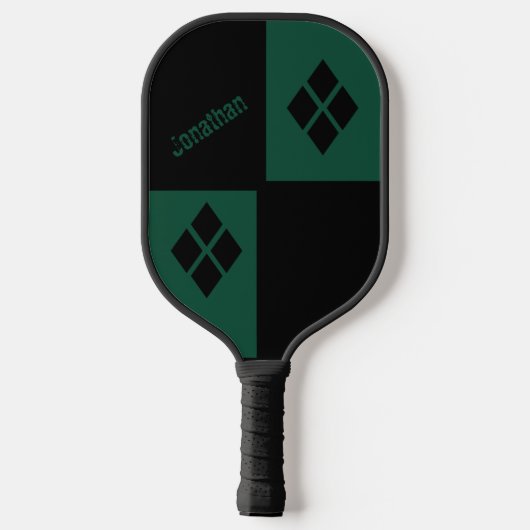Black and Green Diamonds | Custom Modern Geometric Pickleball Paddle (Achterkant)