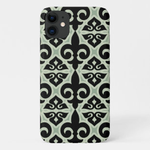 Black and Green Fleur De Lis Pattern Case-Mate iPhone Case