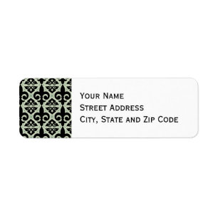 Black and Green Fleur De Lis Pattern Etiket