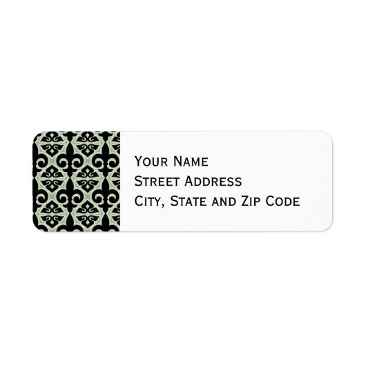 Black and Green Fleur De Lis Pattern Etiket (Voorkant)