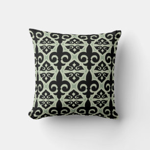 Black and Green Fleur De Lis Pattern Kussen