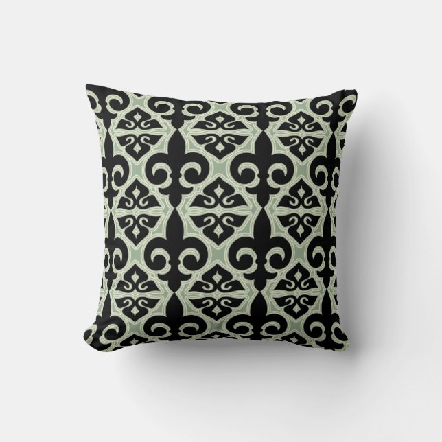 Black and Green Fleur De Lis Pattern Kussen (Voorkant)