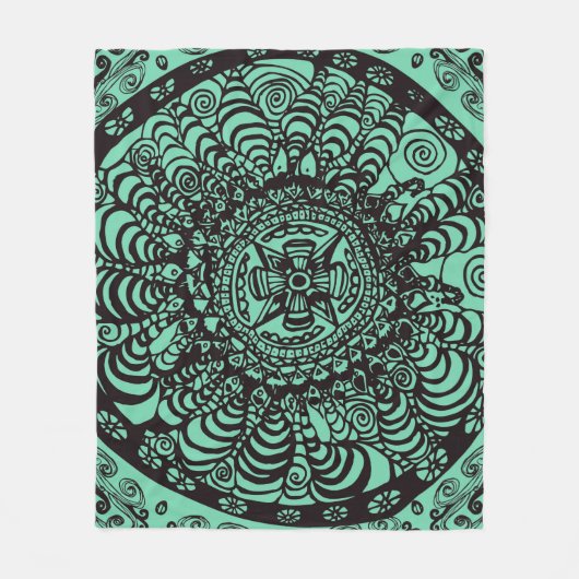 Black and Green Mandala Fleece Blanket Deken (Voorkant)