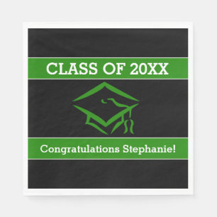 Black and Green Mortarboard Afstudeerfeest Servet
