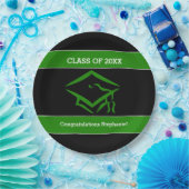 Black and Green Mortarboard Graduation Party Papieren Bordje (Feest)